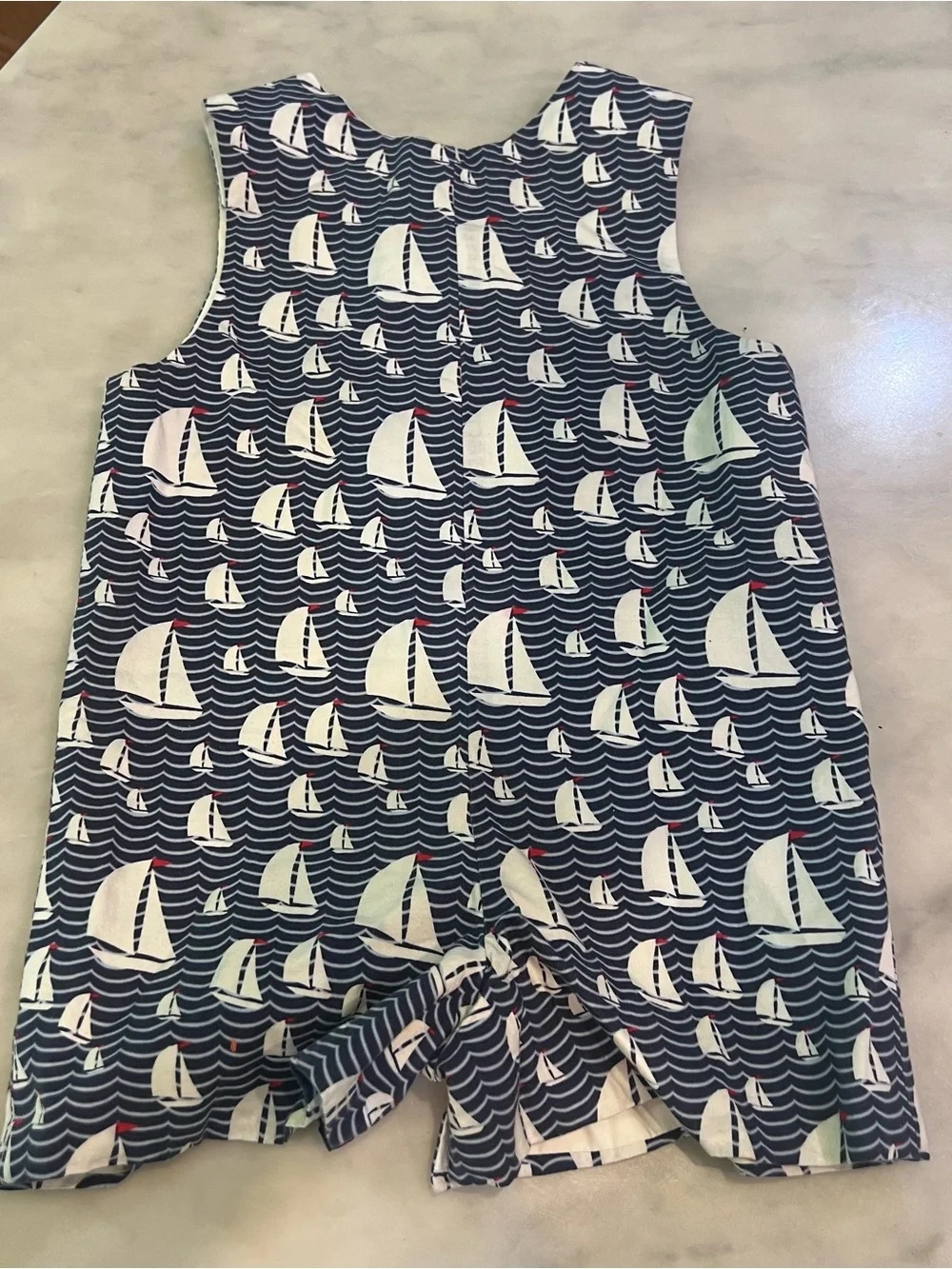 Delaney Red white and blue Sailboat Print Baby Romper Jon Jon 18M.